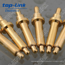 Double Ended Brass Pogo Pin with Spring Loaded and Gold-Plated, Current Load 2~15A, Contact Resistance: 20~30mohm